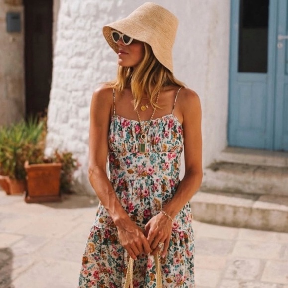 NWT Doen Benoit Cotton Ruched A Line Tiered Midi Maxi Dress Liberty Rose Romance - Picture 8 of 16